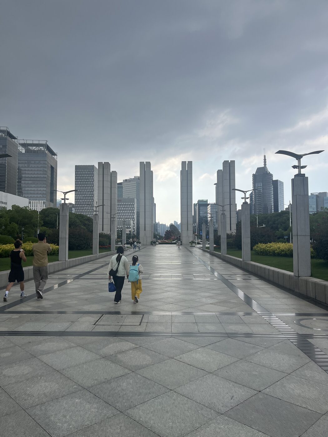 City skyline at dusk, viewed from the water